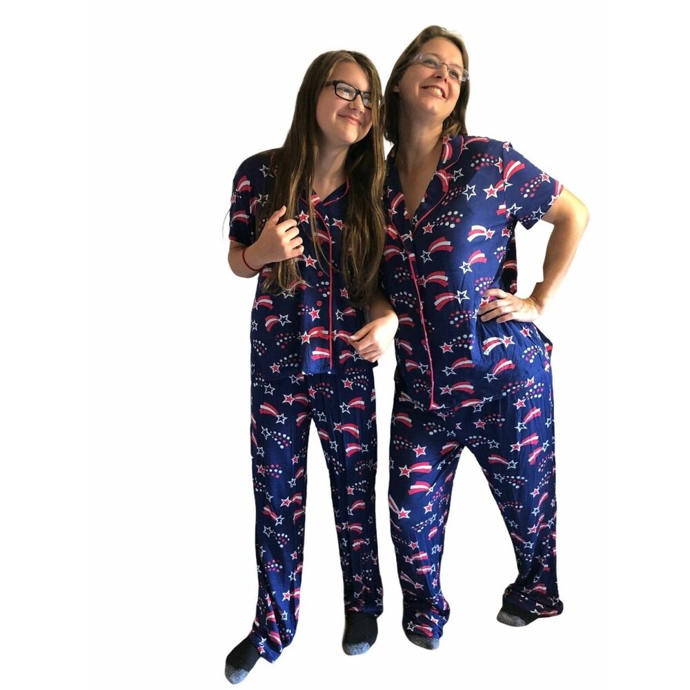 Pajamas Patriotic Stars Stripes Womens S Nite Nite Munki Munki PJs Short Sleeves